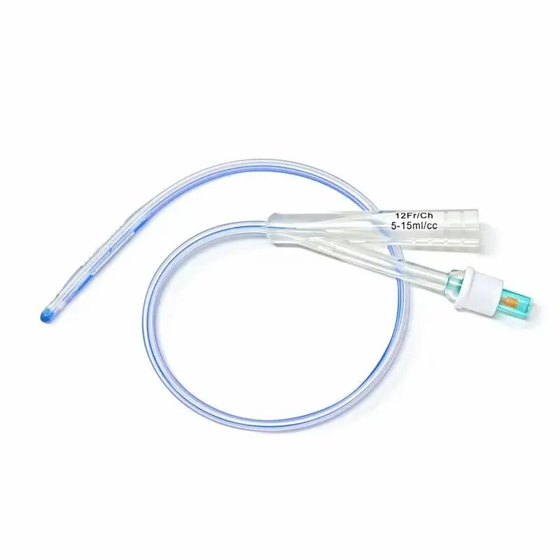 Catéter de Foley de látex recubierto de silicona desechable médico 2-3 formas con diferentes tamaños, doble vía, globo de pura silicona