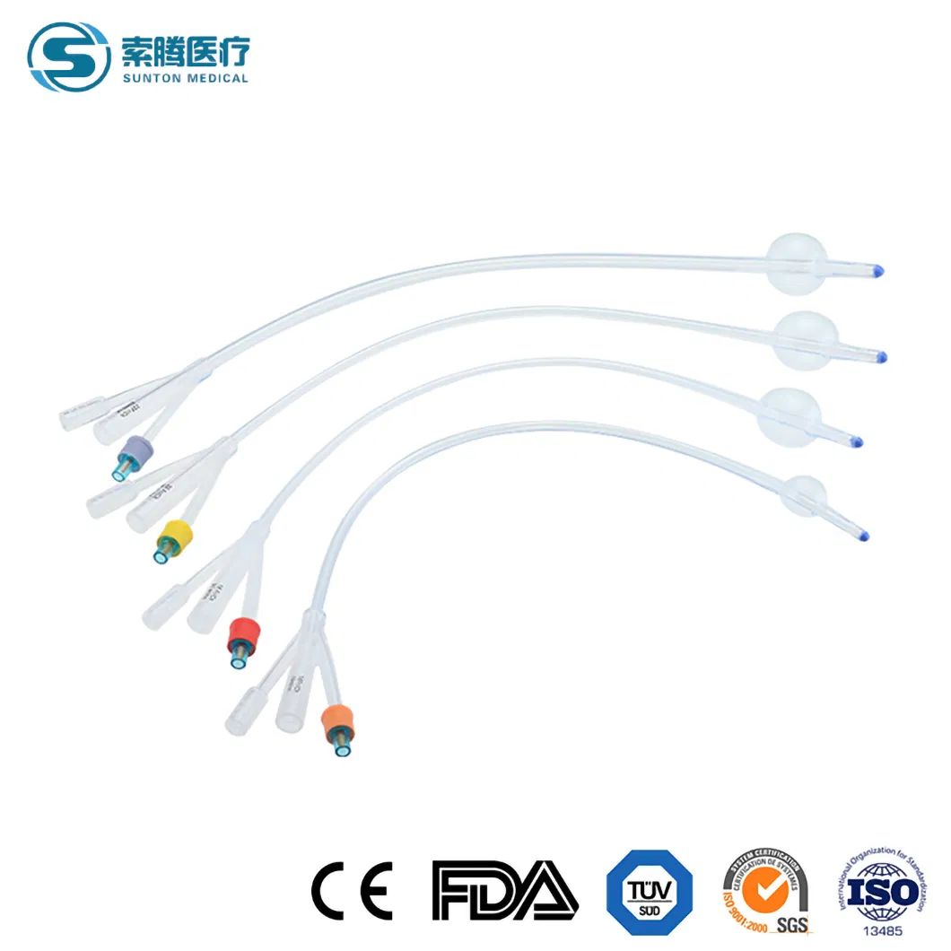 Fábrica de Catéter de Globo de Foley de Silicona Sunton 3-Way Muestra de Catéter de Foley Bardia Disponible China Catéter de Foley de Silicona (2-Ways 3-Ways) para Tubo de Alimentación