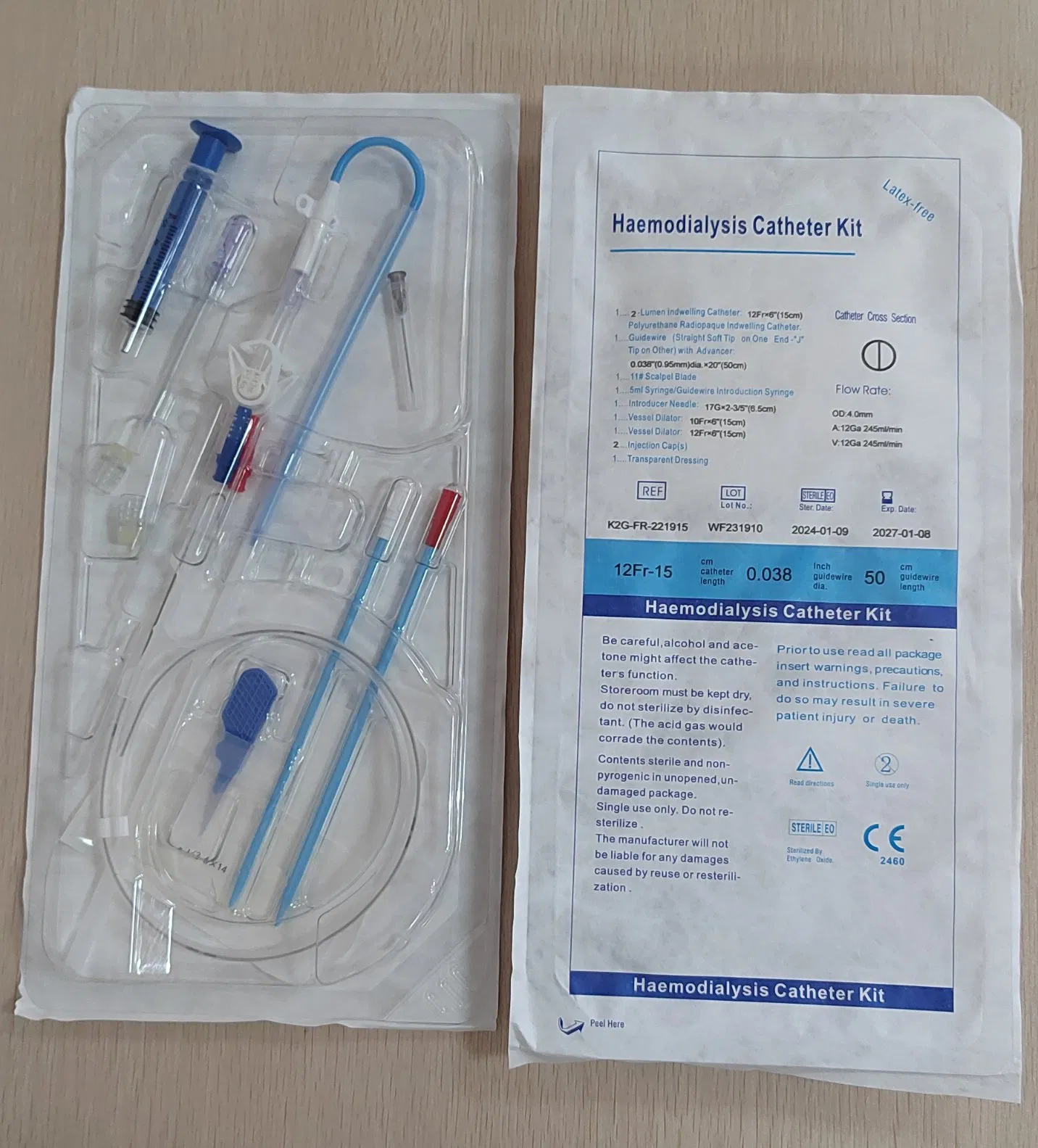 Catéter de doble lumen para hemodiálisis con hem de curva previa y antimicrobiano AG