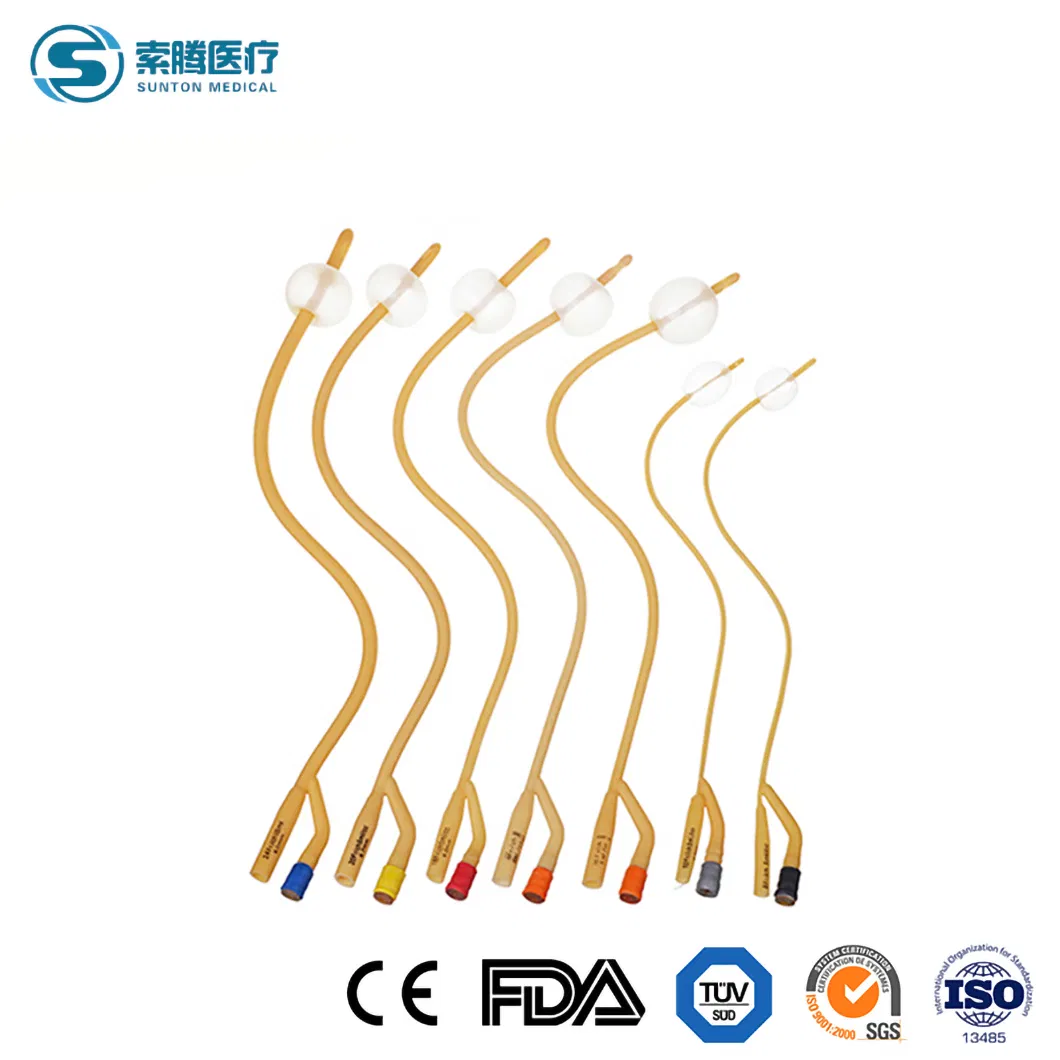 Catéter urinario desechable estéril de látex Sunton 100% Fabricación al por mayor de catéter urinario recubierto de silicona en China 100% Catéter uretral antimicrobiano