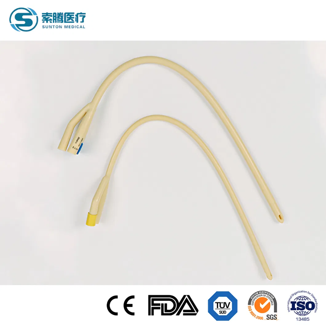 Catéter urinario desechable estéril de látex Sunton 100% Fabricación al por mayor de catéter urinario recubierto de silicona en China 100% Catéter uretral antimicrobiano
