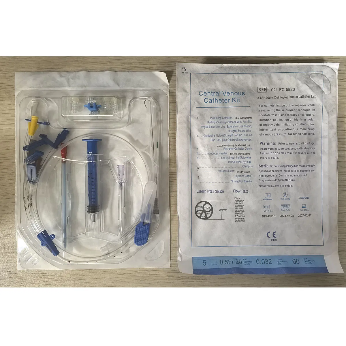 Set de CVC multipuerto 5 catéter venoso central de Lumen 8,5fr-20cm