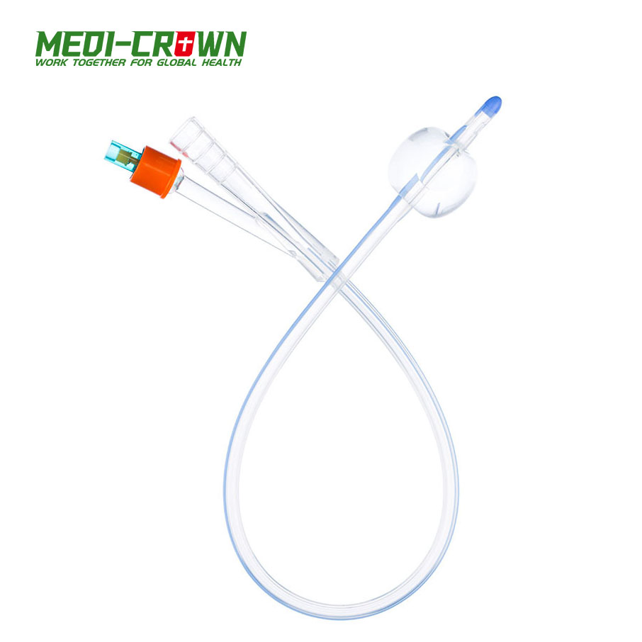 Catéter de Foley de silicona médica desechable de un solo uso con punta redonda, libre de látex 3-Way