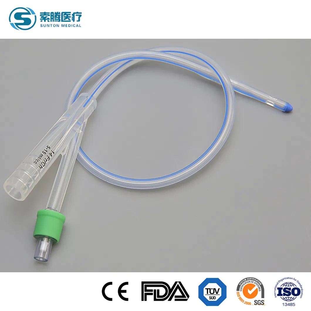 Fabricantes de Catéteres Urinarios Desechables de Sunton China 3-Way Sensor de Temperatura Catéter de Foley de Silicona Muestra Disponible F14 Catéter de Foley de Silicona