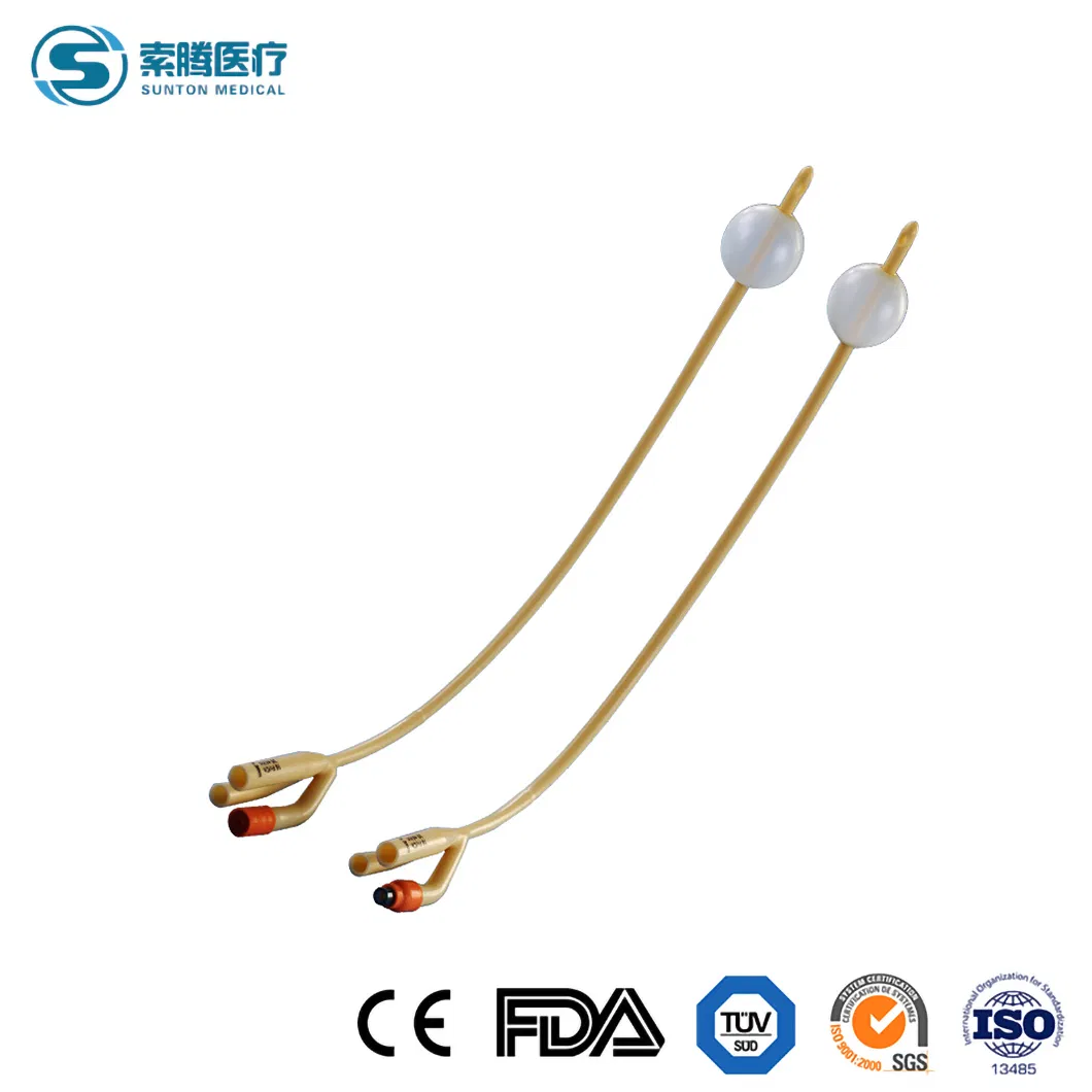 Catéter urinario desechable estéril de látex Sunton 100% Fabricación al por mayor de catéter urinario recubierto de silicona en China 100% Catéter uretral antimicrobiano