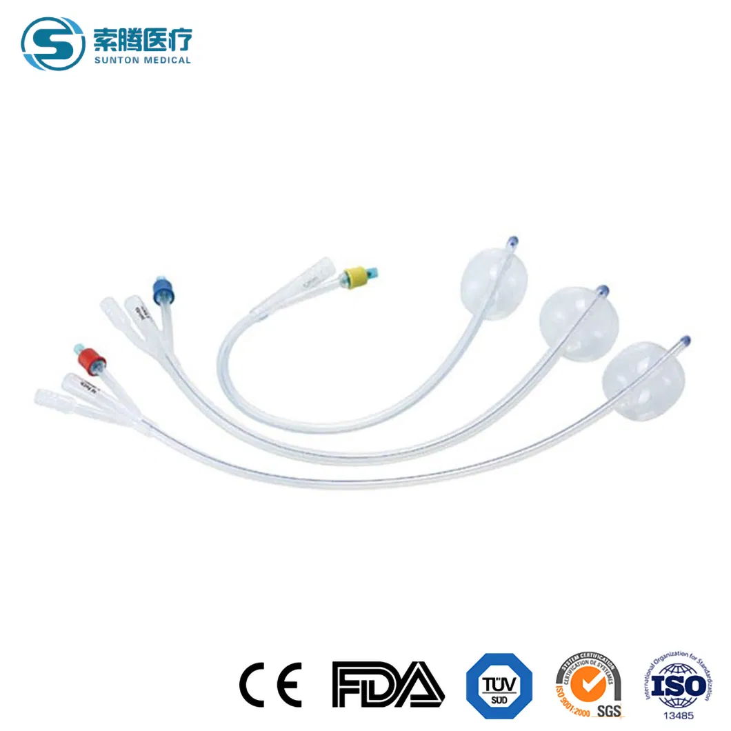 Fabricantes de Catéteres Urinarios Desechables de Sunton China 3-Way Sensor de Temperatura Catéter de Foley de Silicona Muestra Disponible F14 Catéter de Foley de Silicona