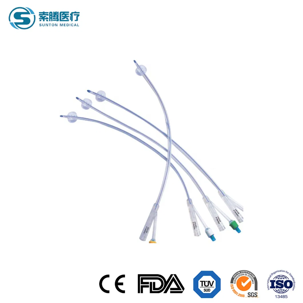 Fabricantes de Catéteres Urinarios Desechables de Sunton China 3-Way Sensor de Temperatura Catéter de Foley de Silicona Muestra Disponible F14 Catéter de Foley de Silicona