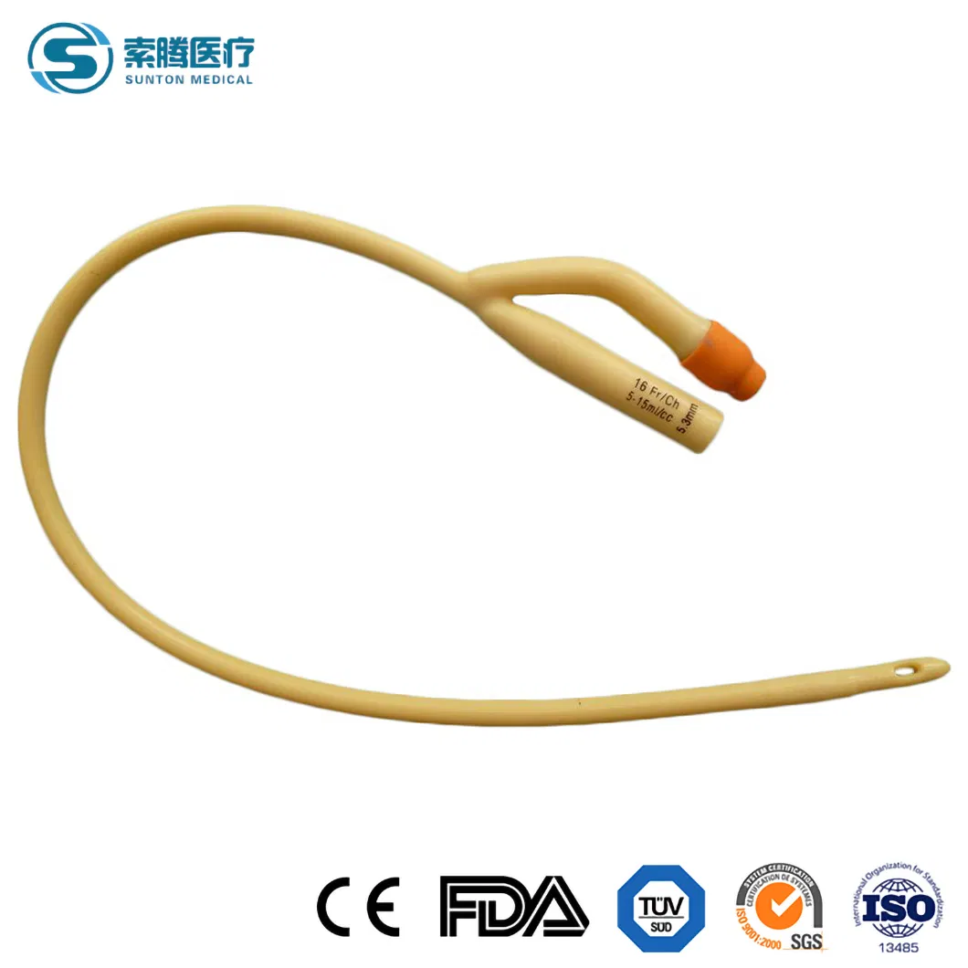 Catéter urinario de Foley desechable de doble globo de silicona recubierto de látex de Sunton China 4-Way grado quirúrgico