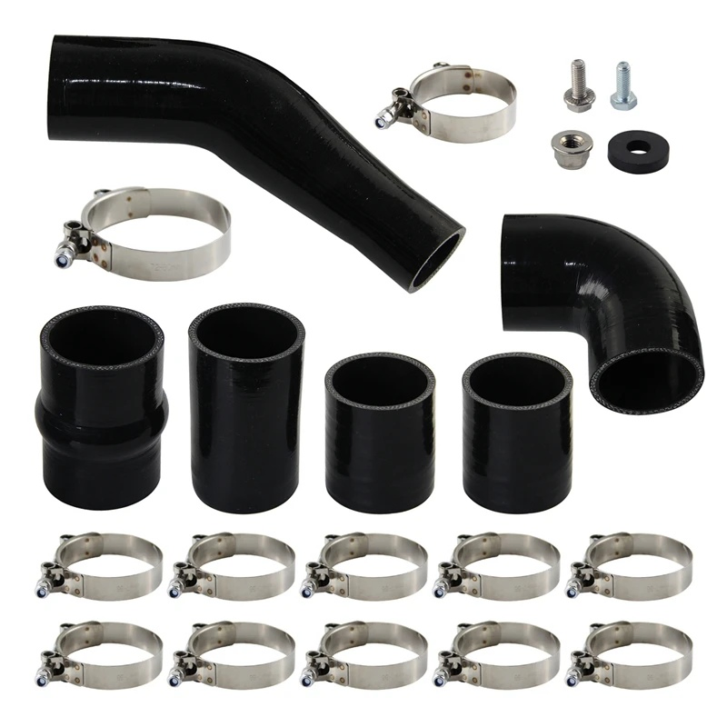 Polished Aluminum Intercooler Pipe Hose Kit Upgrade Fits for Mistubishi Lancer Evo X 2008-2015 2.0L Turbo Engine Black/Silver