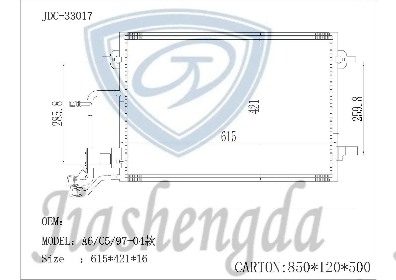 Car Air Conditioning Spare Parts Condenser for Audi A6/C5'97-04