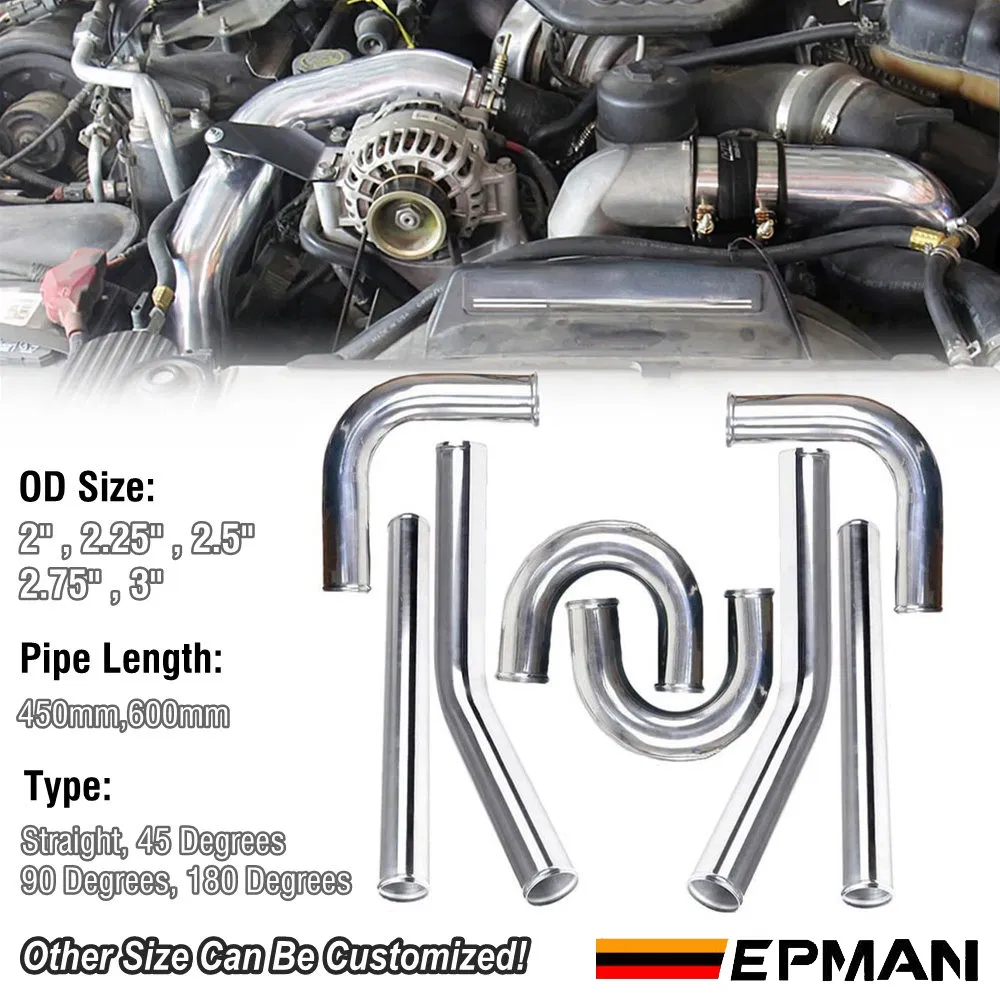 Epman 2PCS/Lot Aluminum Turbo Intercooler Intake Pipe Straight 45 90 180 Degree Radiator Hose 2" 2.25" 2.5" 2.75" 3" Connector Tubing Piping L: 600mm/ 450mm
