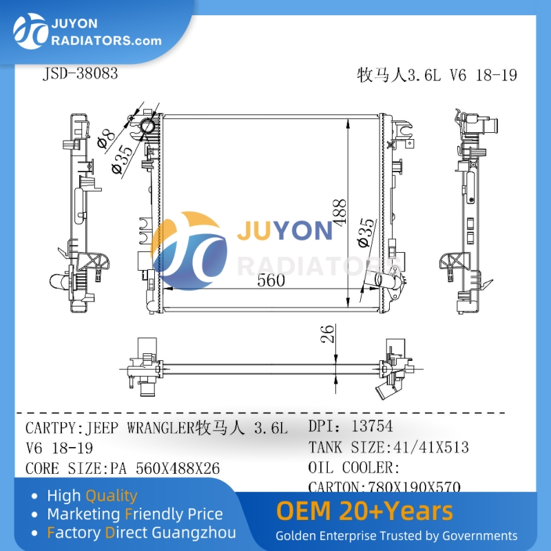 Jeep Wrangler 3.6L V6 18-19 68272750AA/5191249AA Radiator Car Radiator Automobile Radiator Brazed Aluminum Radiator Auto Engine Cooler Cooling System