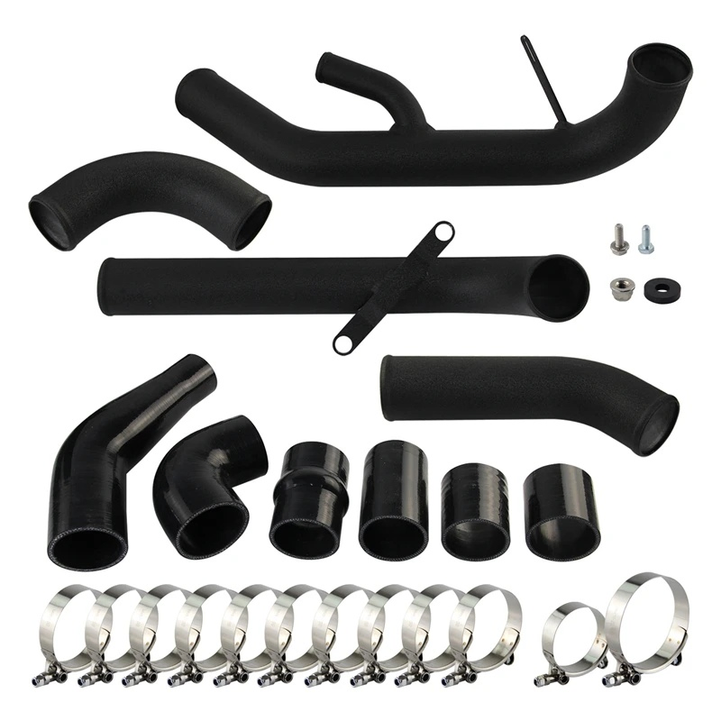 Polished Aluminum Intercooler Pipe Hose Kit Upgrade Fits for Mistubishi Lancer Evo X 2008-2015 2.0L Turbo Engine Black/Silver