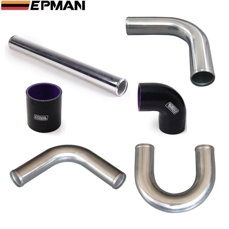 Epman Universal Od: 2"/2.25" /2.5" / 2.75"/3" Turbo Intercooler Aluminum Pipe Silicone Hose Kit Pipe Black Length: 600mm/450mm