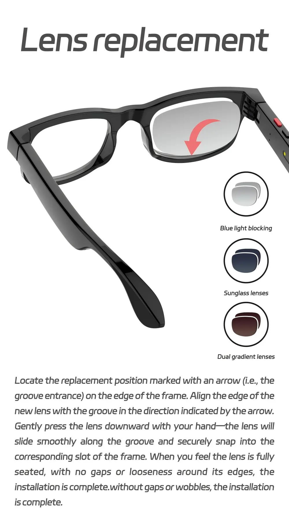 Smart Glasses Replaceable Lenses
