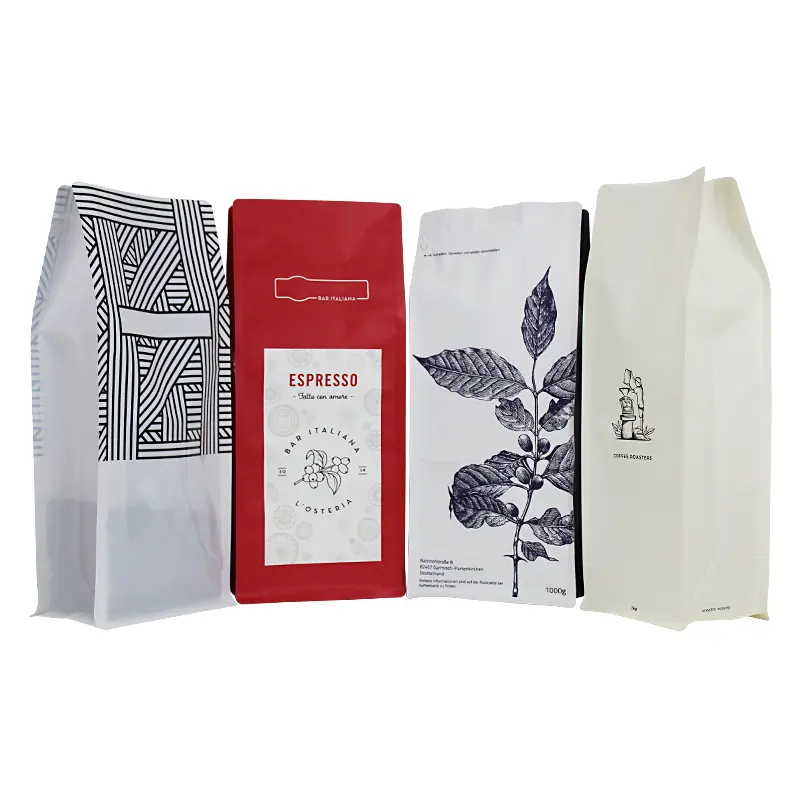 China Kraft Paper Compostable Packaging Flat Bottom Coffee Bags With Valve Manufacturers, Factories
