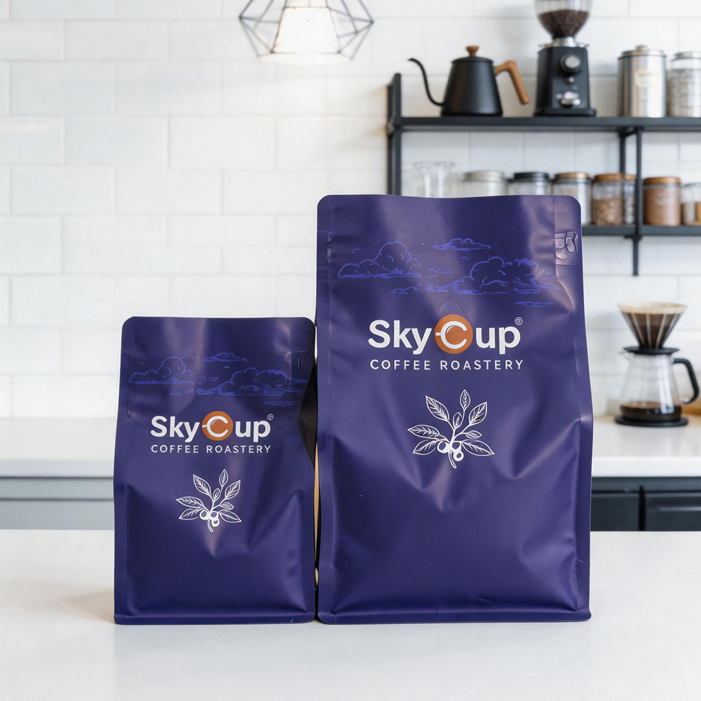 Custom Wholesale Custom Printed Matte Flat Bottom Coffee Bag with Side Pocket Zipper & Valve Supplier, Factories