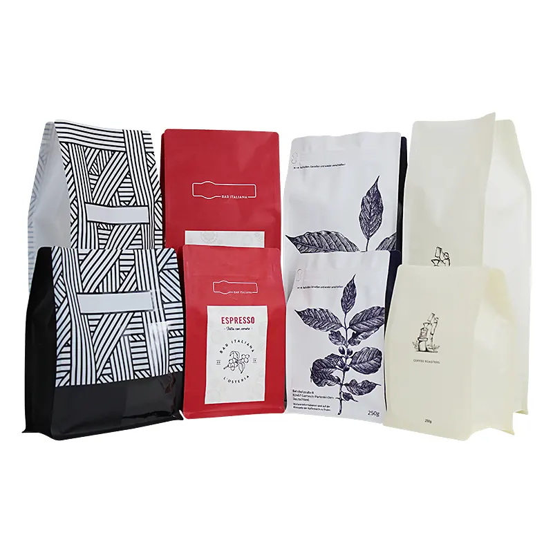 China Kraft Paper Compostable Packaging Flat Bottom Coffee Bags With Valve Manufacturers, Factories