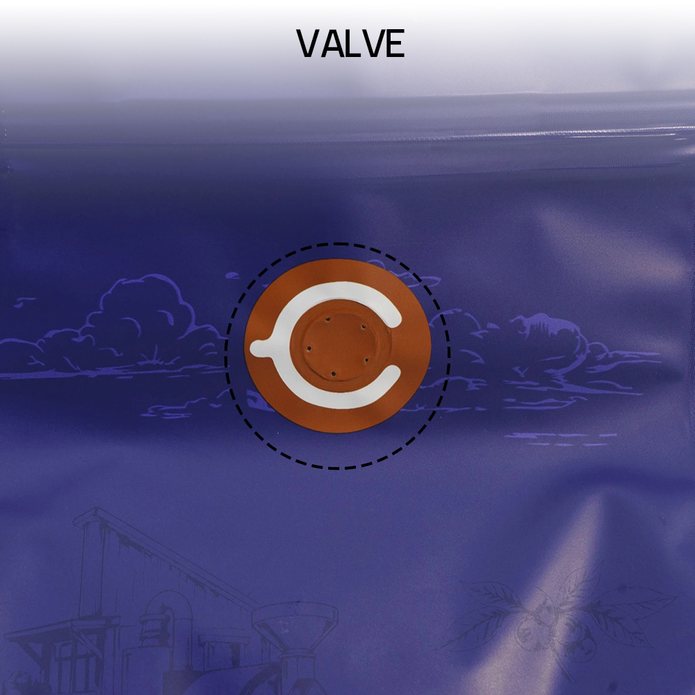 Coffee Packaging Valve and Zipper Detail