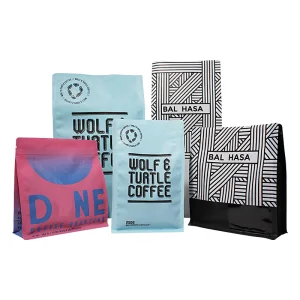 Custom Printed Recyclable/compostable flat bottom coffee bags with valve and zipper for coffee bean/tea/food. Manufacturers, Factories