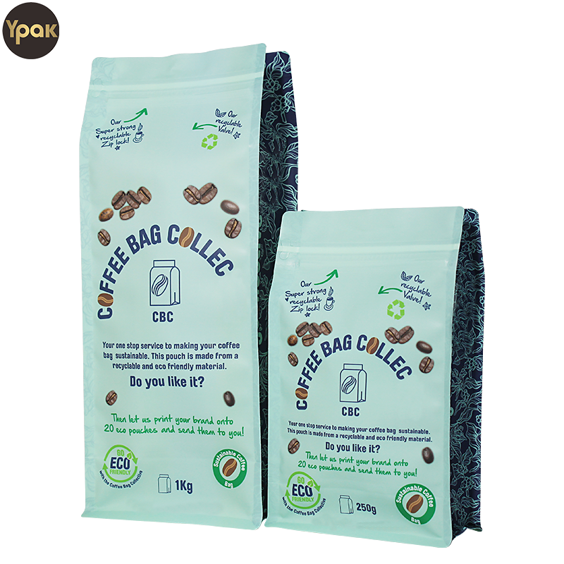 China Custom Recyclable Compostable 20g 250g 1kg Stand Up Pouch Flat Bottom Coffee Bean Packaging Bag Supplier, Suppliers