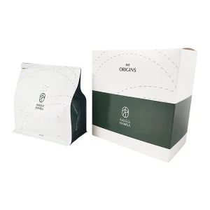 Wholesale Custom Printed Flat Bottom White Kraft Coffee Bags
