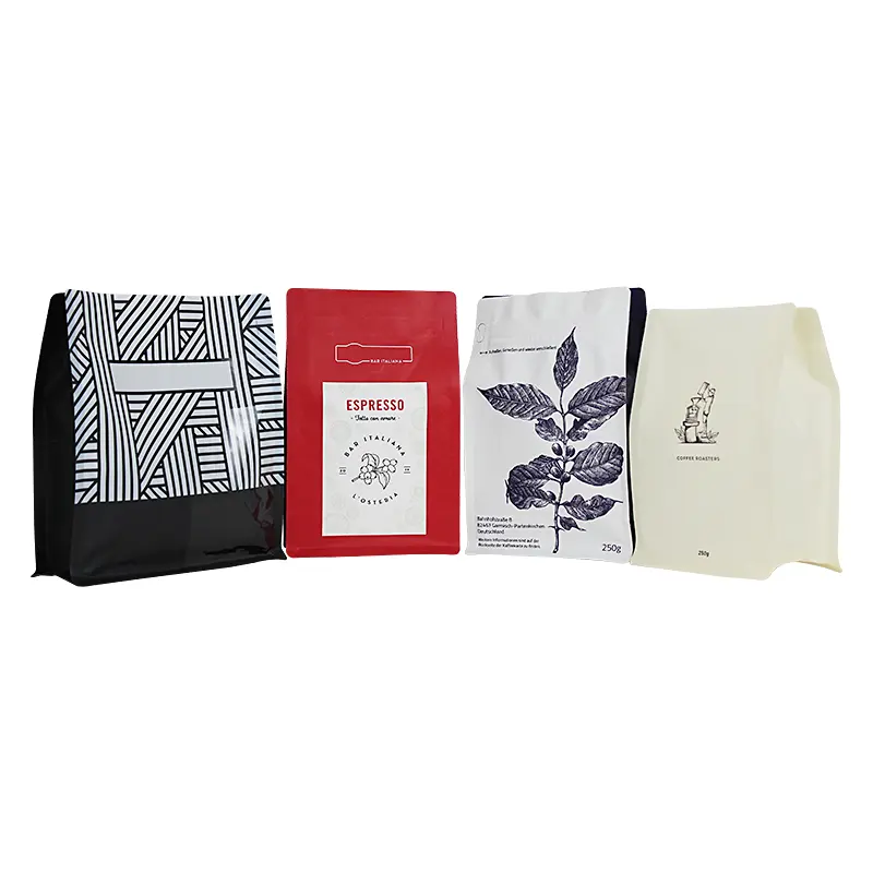 China Kraft Paper Compostable Packaging Flat Bottom Coffee Bags With Valve Manufacturers, Factories