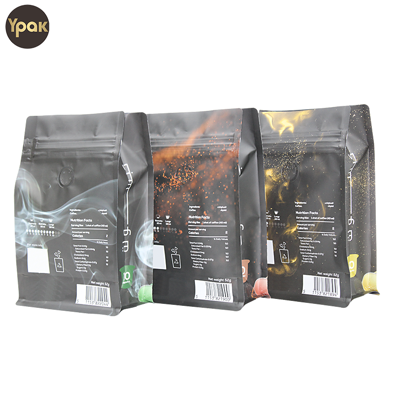 Custom Custom Printing UV Logo Plastic Mylar Flat Bottom Bags Capsule Coffee Packaging Pouch With Valve Manufacturers, Suppliers