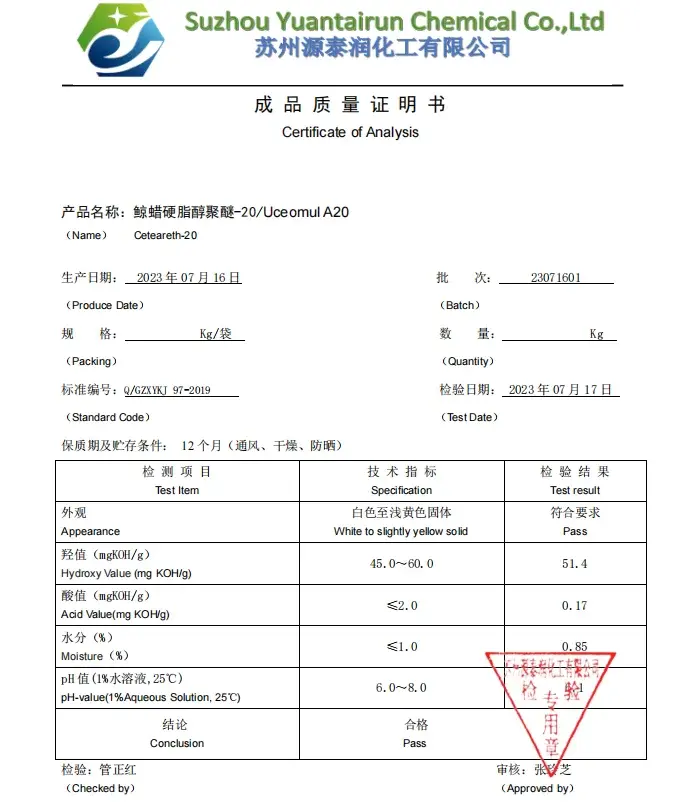 Wholesale Cosmetic Grade Cetyl Stearyl Alcohol Ceteareth-20 Oil-in-water Emulsifier A20 CAS 68439-49-6/8005-44-5 Suppliers, Factory