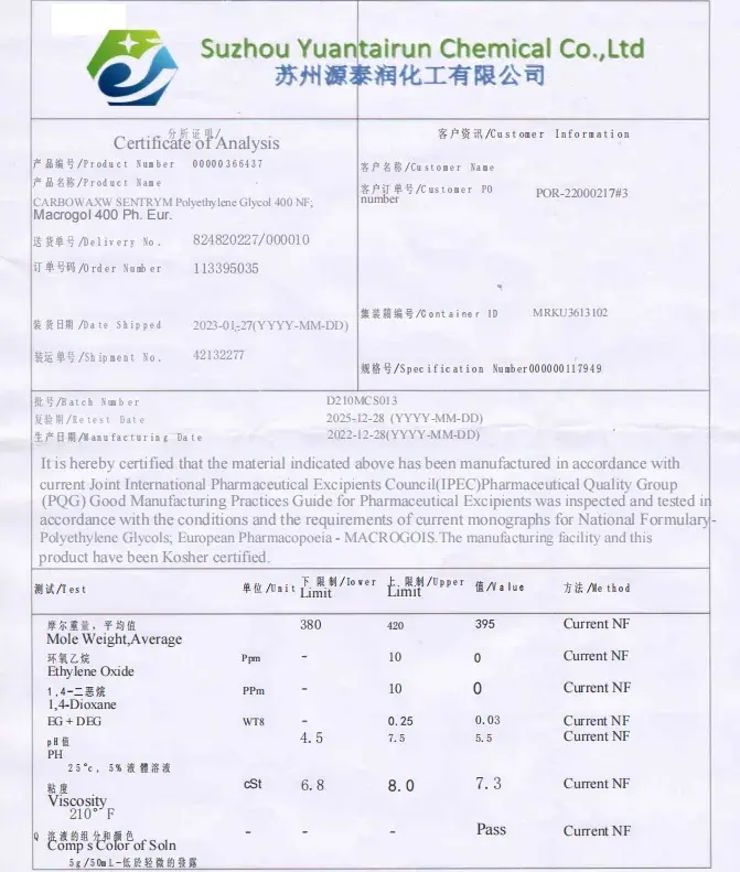 High-Quality Factory Supply Good Quality Medical Grade Polyethylene Glycol 400 PEG400 Moisturizing Oil CAS 25322-68-3 Suppliers, Factory