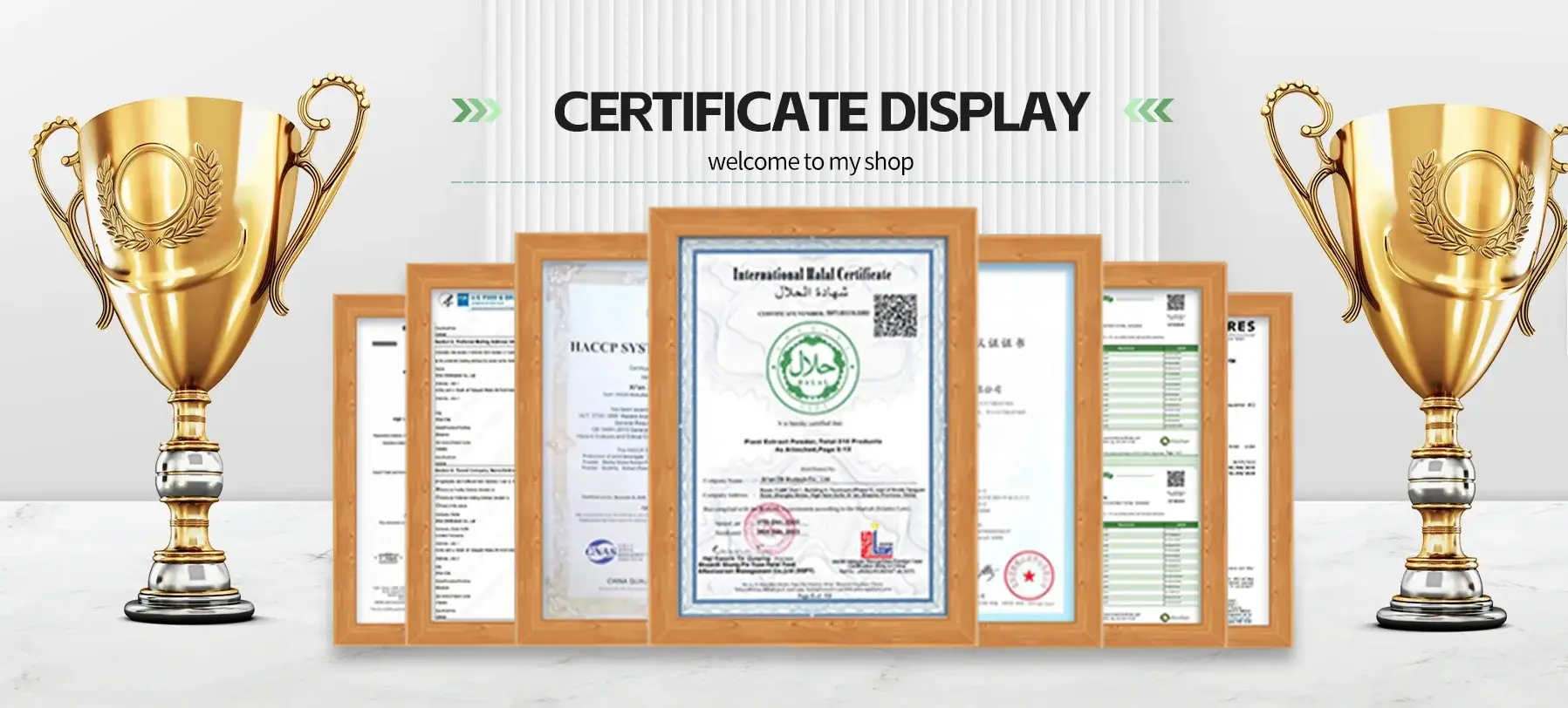 Certifications showing quality compliance