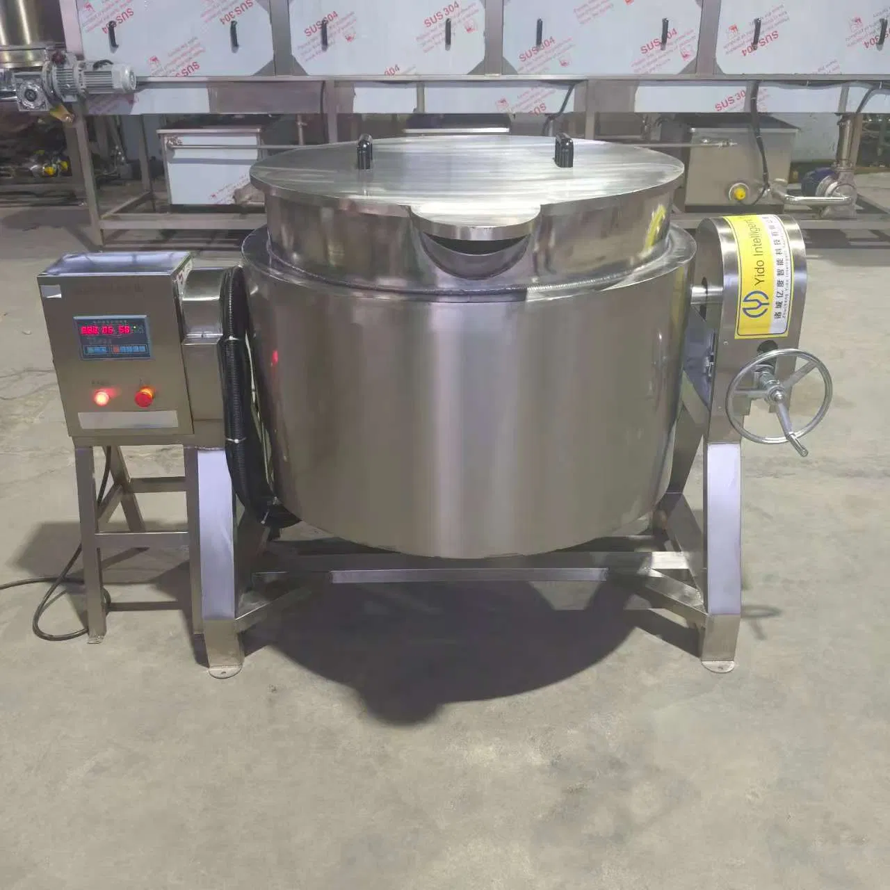 Panela de Cozinha Industrial 300L Caldeira Cozinhada a Vapor com Misturador Caldeira com Jaqueta Dupla para Linha de Produção de Sopa Molho Geleia