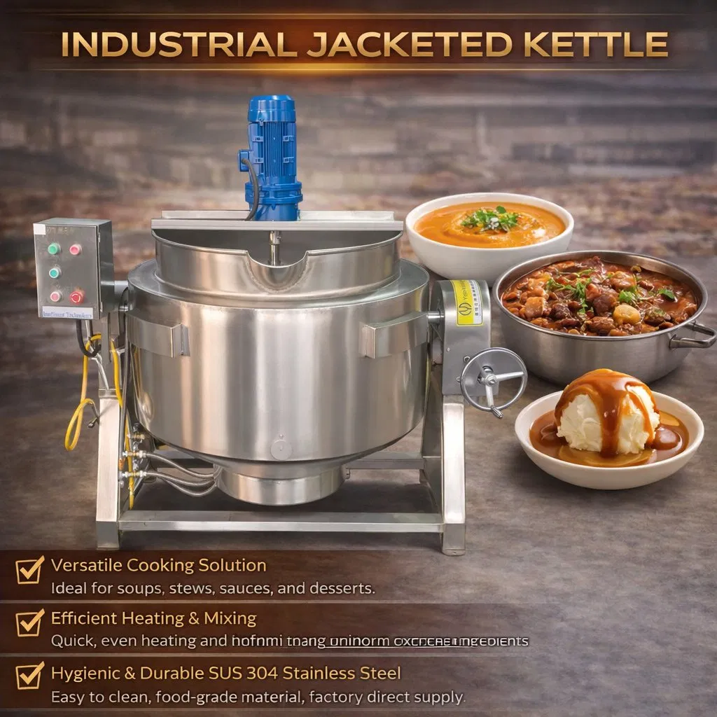Misturador de panela agitadora inclinável para a indústria alimentícia, panela de cozimento de açúcar, aquecimento a gás, vapor e elétrico, caldeira com jaqueta, máquina de cozinhar industrial