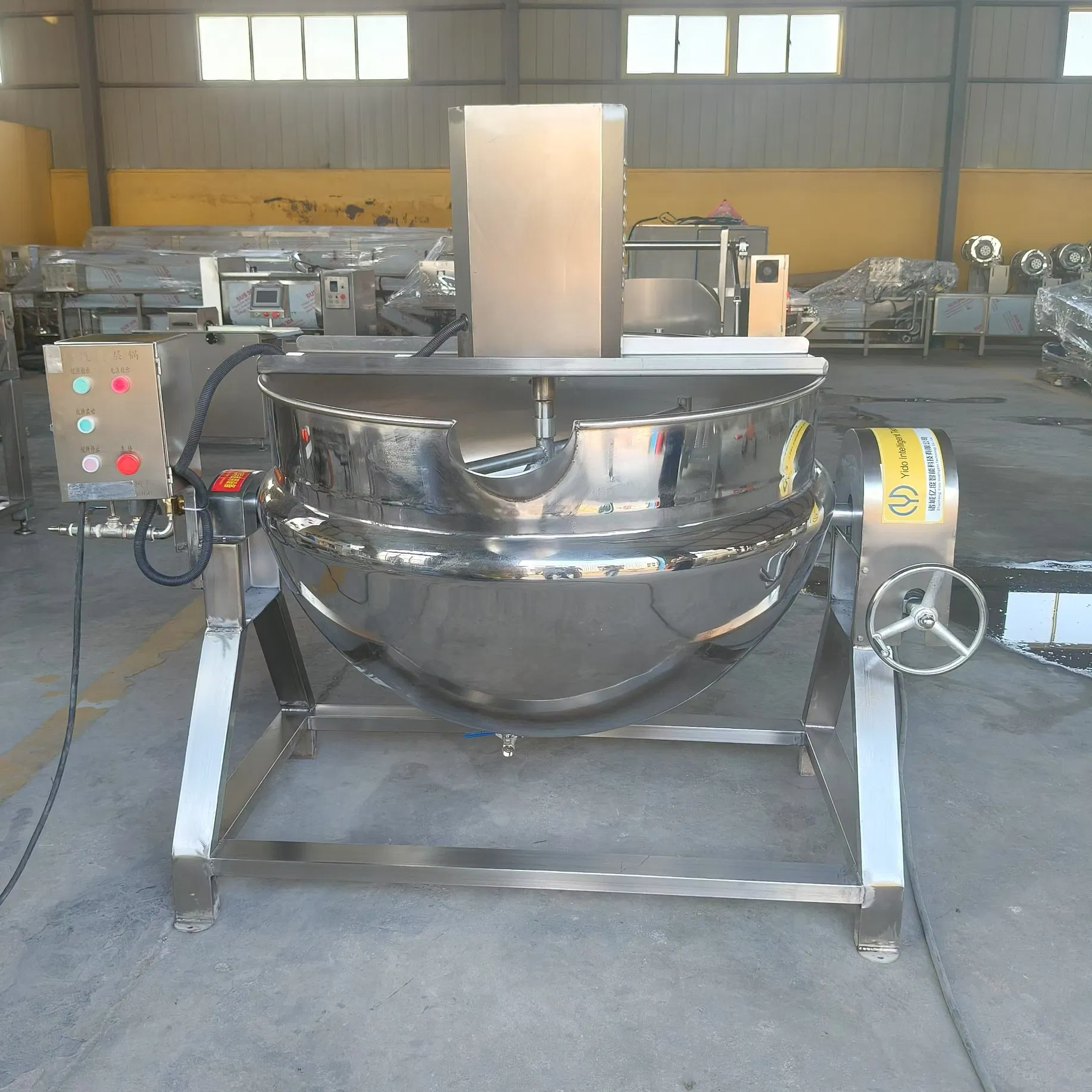 Panela de Cozinha Industrial 300L Caldeira Cozinhada a Vapor com Misturador Caldeira com Jaqueta Dupla para Linha de Produção de Sopa Molho Geleia