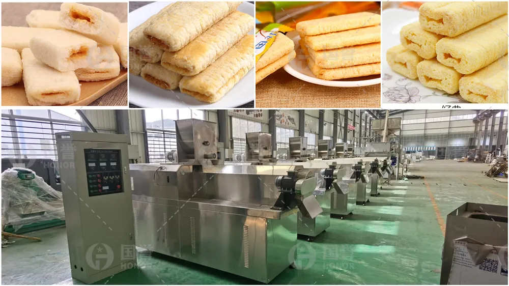 Máquina de Formação de Alimentos Puffados Inteligente Sistema de Produção de Snacks Recheados Totalmente Automatizado Máquina de Fazer Alimentos Puffados com Controle de Precisão
