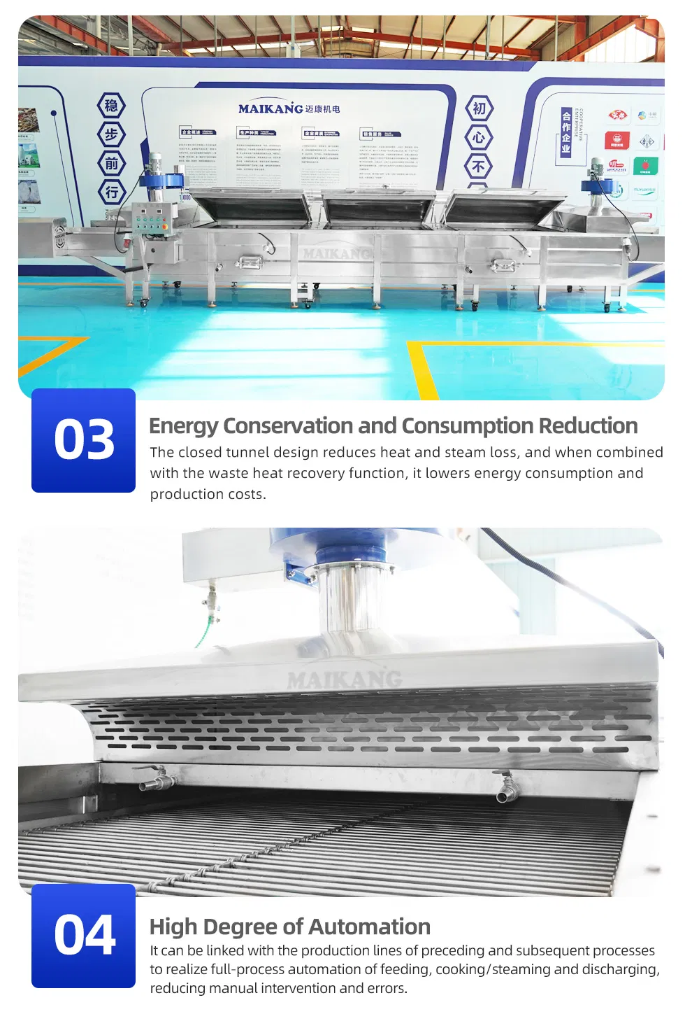 Equipamento de Cozimento a Vapor da Série de Siu Mai em Tunnel Contínuo, Equipamento de Branqueamento, Branqueador de Massa e Pastel Congelado, Máquina de Cozimento a Vapor de Bolo de Arroz Esponjoso
