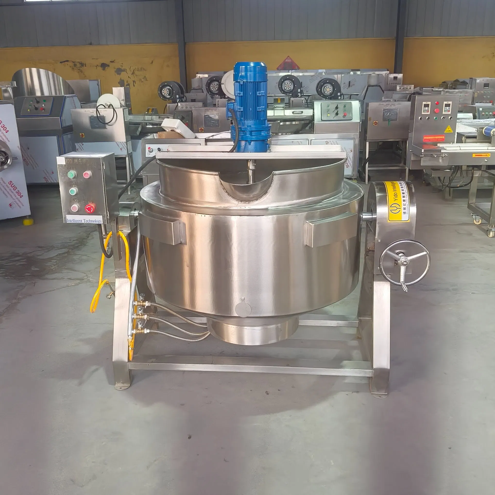 Panela de Cozinha Industrial 300L Caldeira Cozinhada a Vapor com Misturador Caldeira com Jaqueta Dupla para Linha de Produção de Sopa Molho Geleia