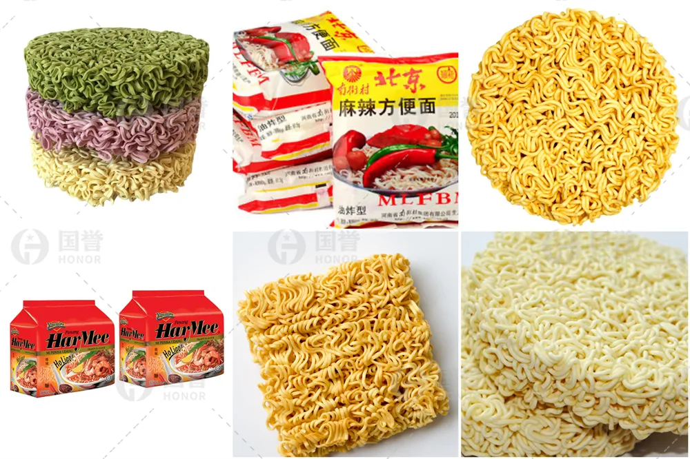 Amostras de macarrão instantâneo redondo e quadrado