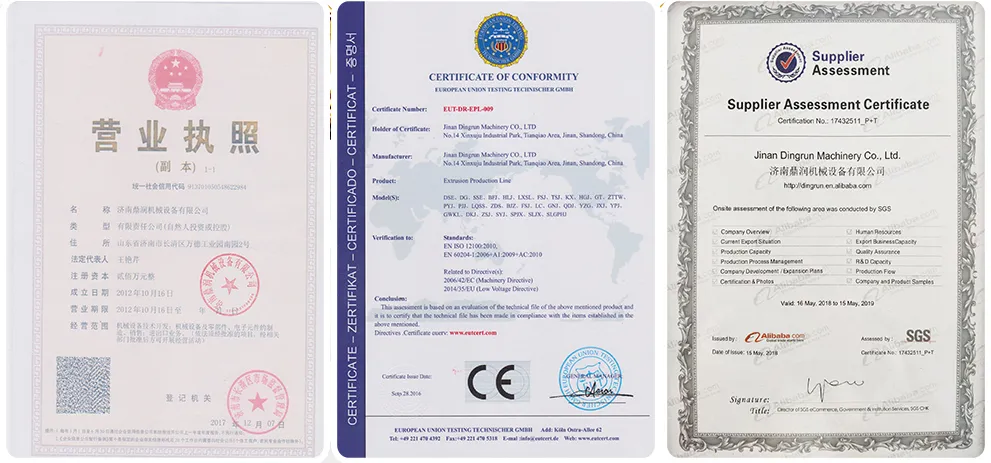 Certificados de qualidade internacional CE, SGS, BV