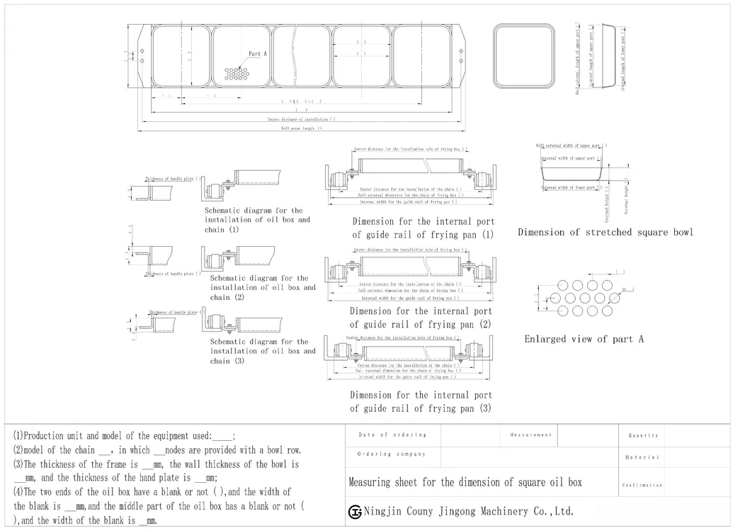 Desenho de medição da caixa de fritura - Vista técnica
