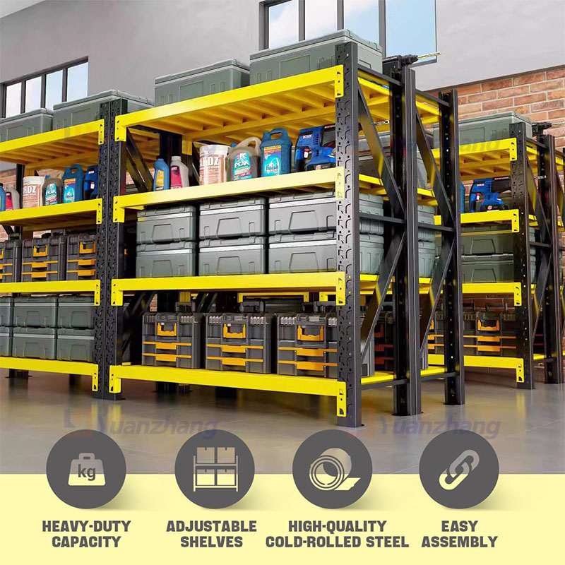 YZ Steel Powder Coated Slot-in Shelving, Medium & Heavy Duty Longspan Rack, Industrial Storage for Auto Parts Warehouse
