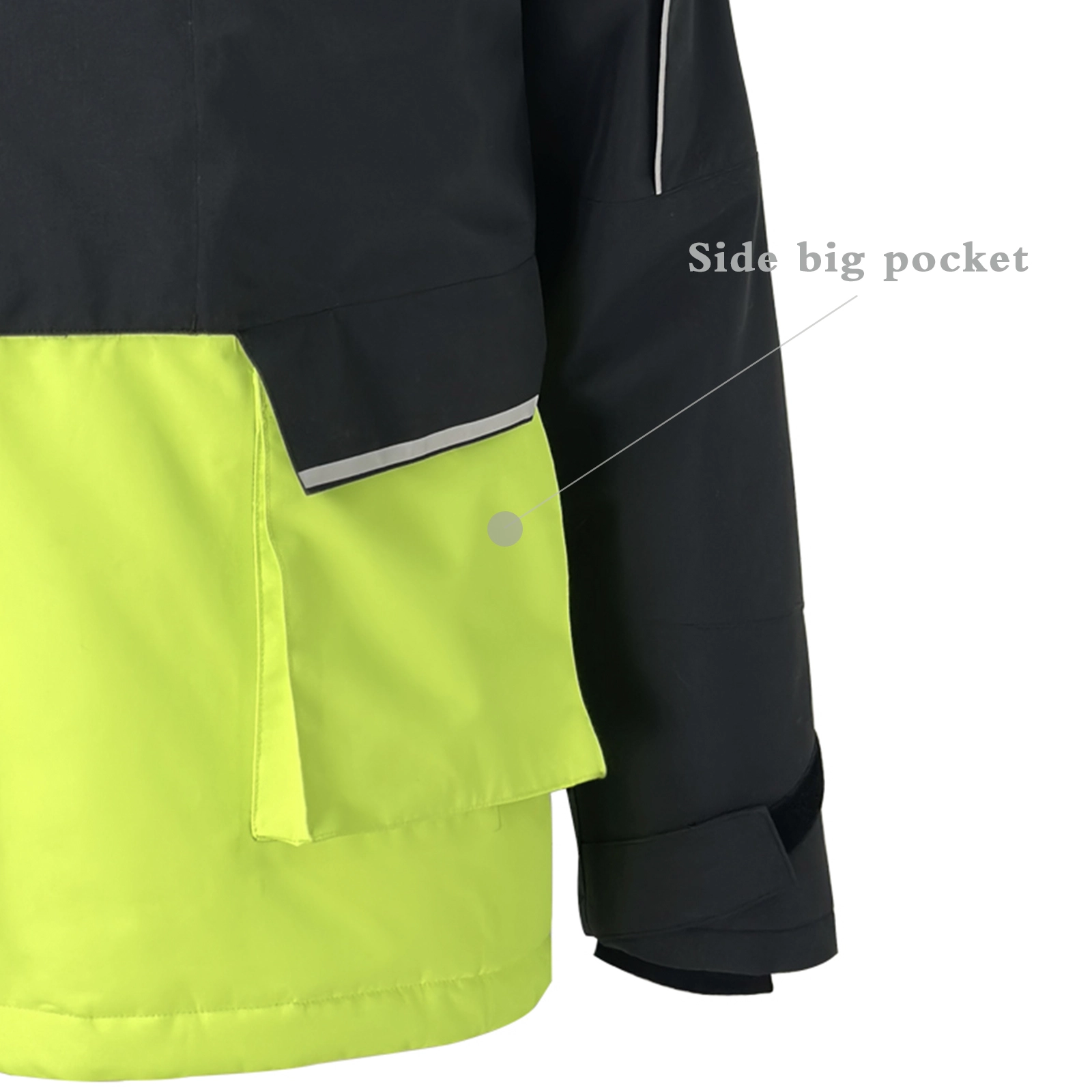 Yuelei Black and Neon Green Sailing Jacket with Polar Fleece Lining
