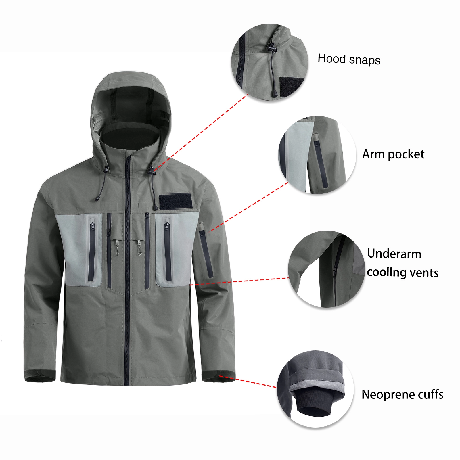 Military-Green  Fish Jacket Under Coolleg Vents Customizable Supplier