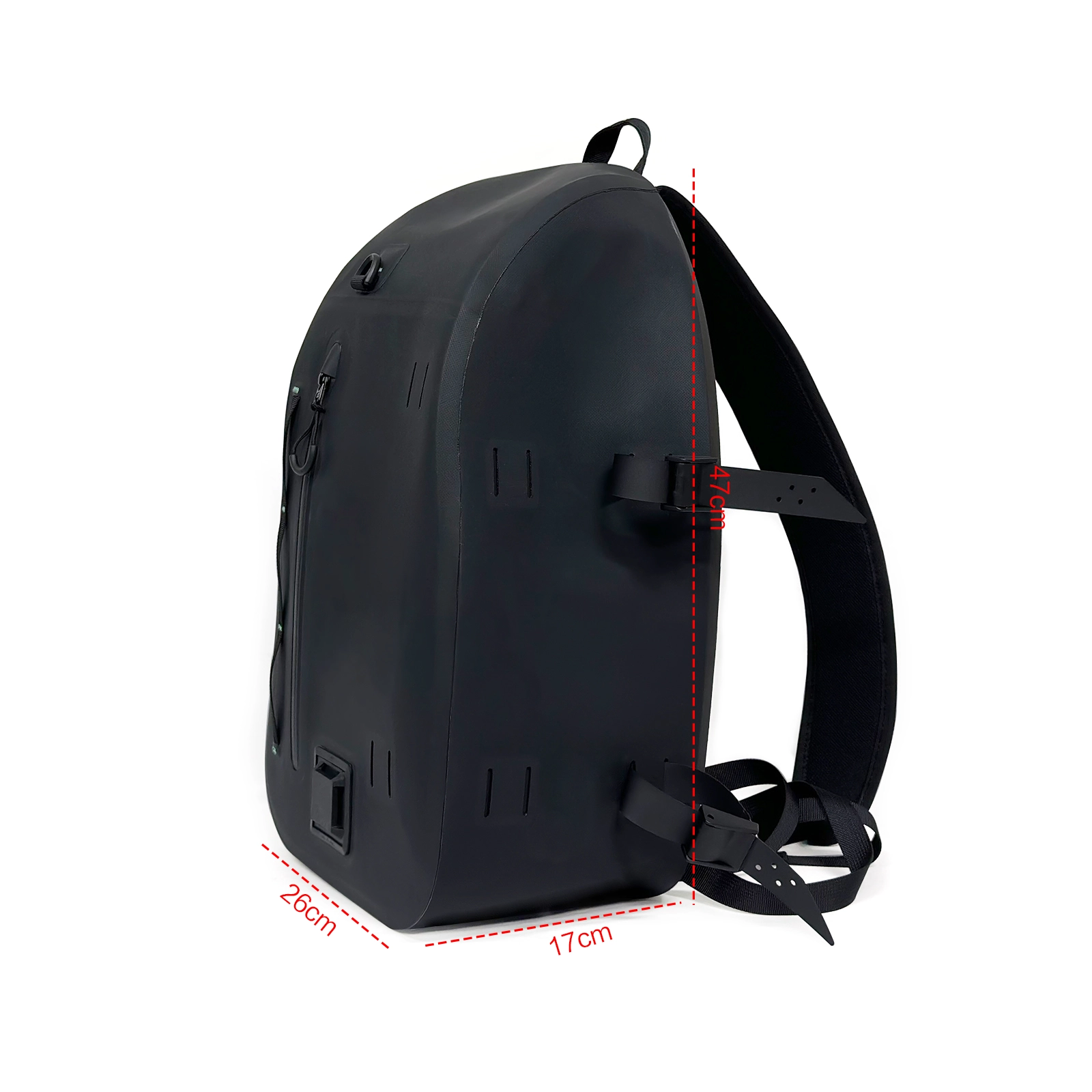 Black Waterproof Shoulder Bag with Water-Resistant Zipper, 21.5L