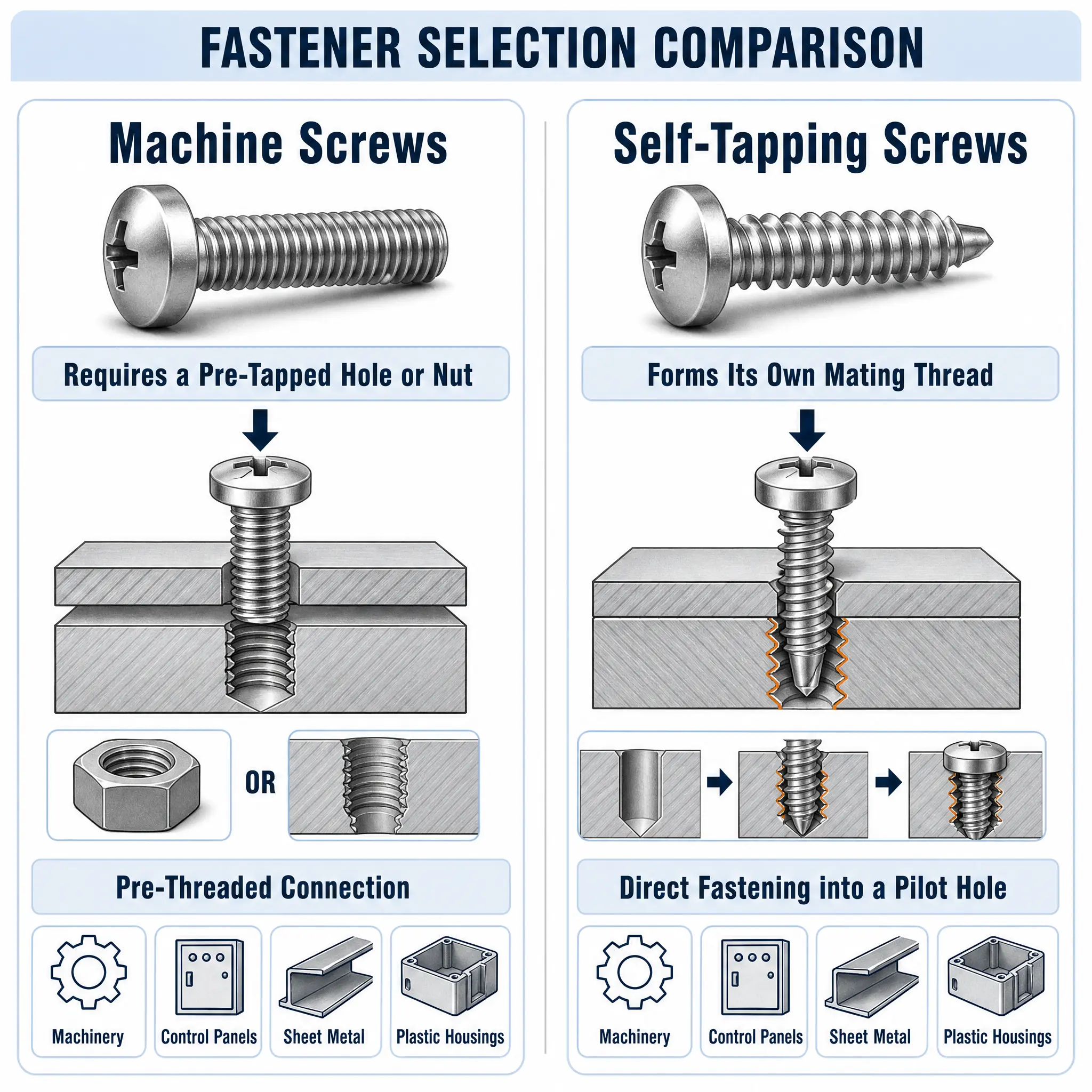 Machine Screws vs Self Tapping Screws