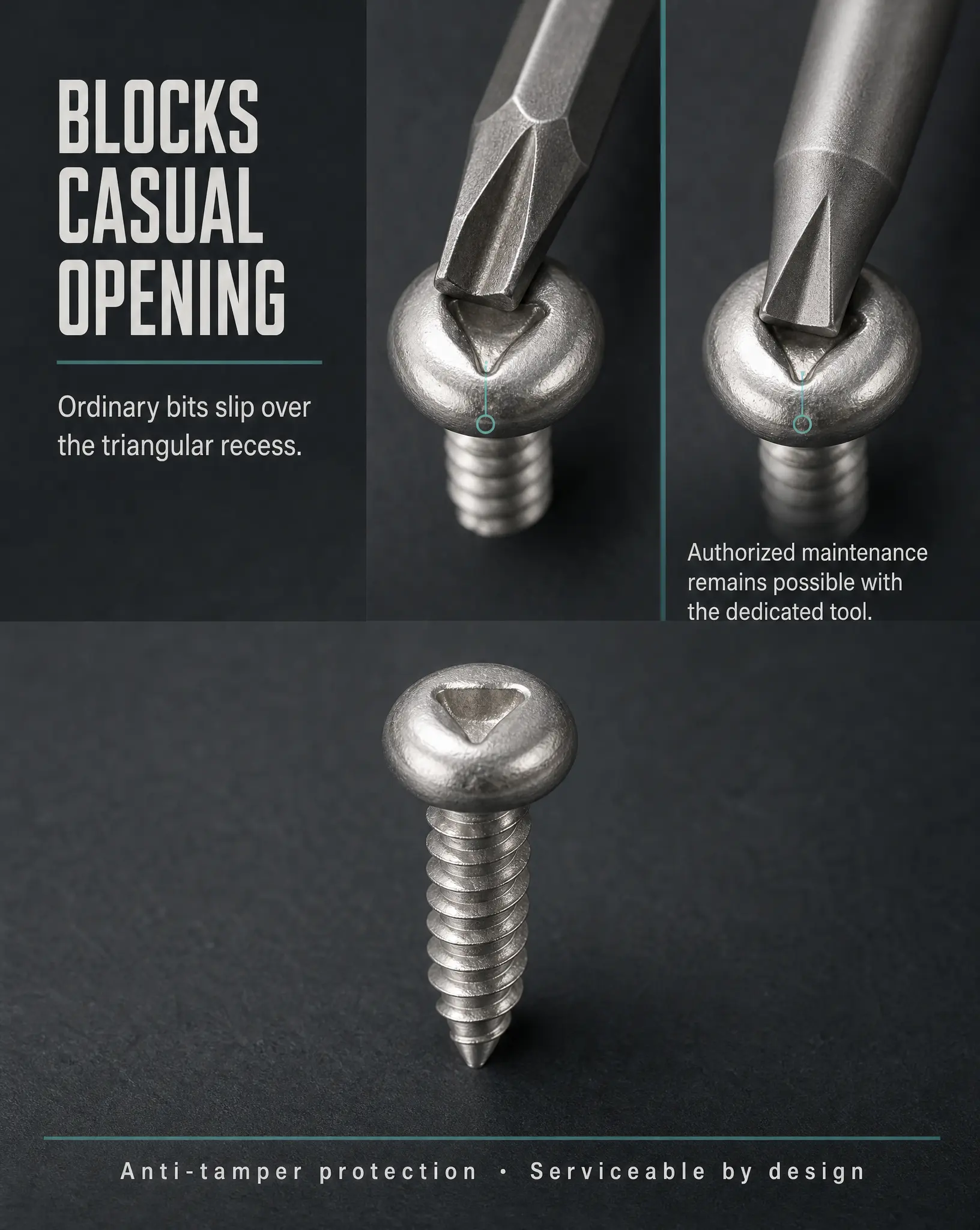 Triangular recess pan head security screws on public equipment