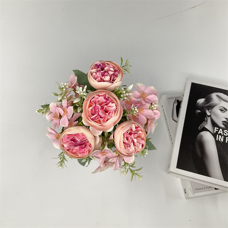 Wholesale Real Touch 32cm Artificial Plants Silk Rose Flower With Long Stem For Wedding Party Decor Five small tea rose Factory, Pricelist
