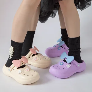 Wholesale New style hole shoes for women in summer cute wearing net red bow knot wrapped half slippers