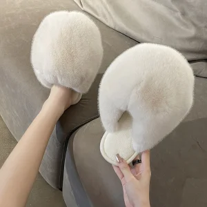 China New cotton leather ladies autumn and winter plush pom poms cotton fluff plush women's comfortable home