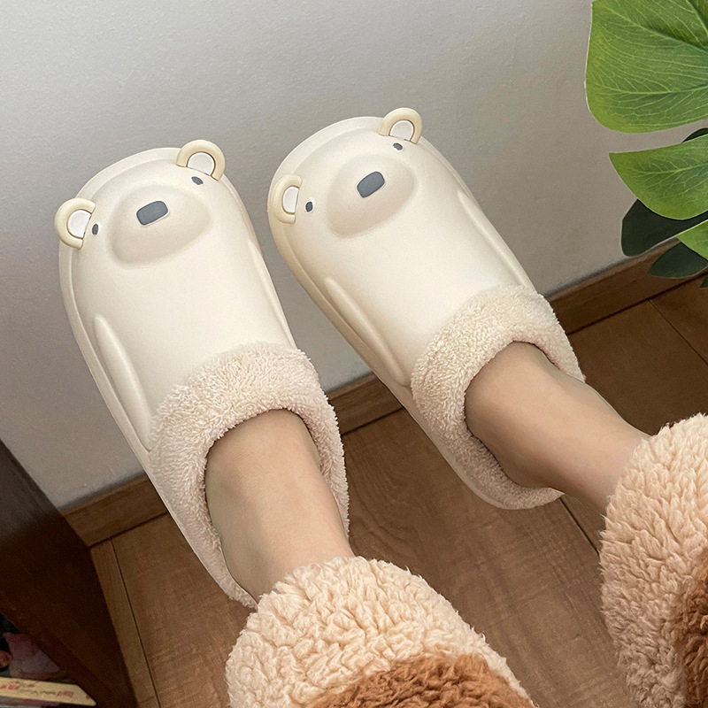 Wholesale Polar bear EVA waterproof cotton slippers women's winter indoor cartoon warm confinement shoes couple home fur slippers Manufacturers, Quotes
